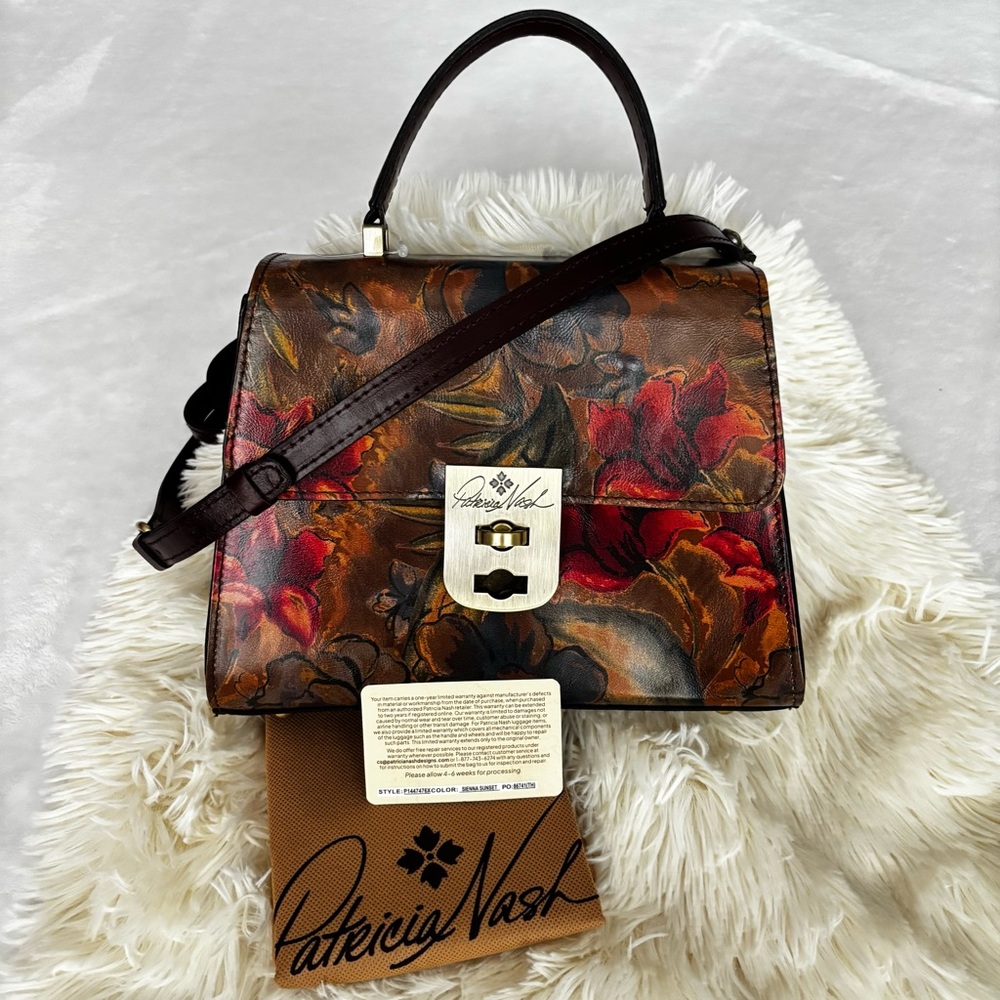 PATRICIA NASH Leather Chauny Floral Sienna Sunset Satchel Crossbody--NWT